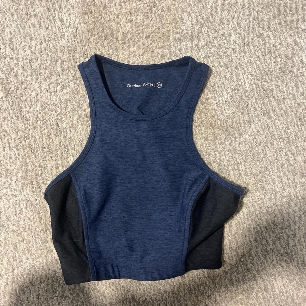 outdoor voices blue and black tank top
